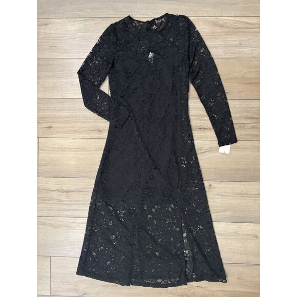 Women's Long Sleeve Midi Lace Dress - A New Day Black Lace NWT Extra Small xS - Picture 5 of 5